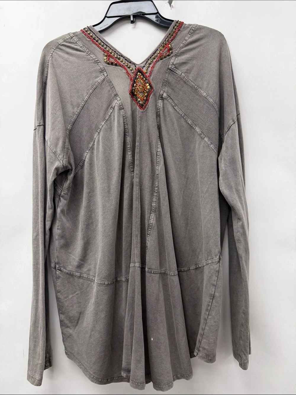 Free people Embroidered V-Neck Long Sleeve Women's Top - Gray - Picture 3 of 4